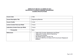 Bsmare Course Specifications for Engineering Materials