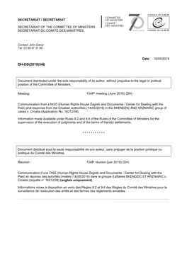 Committee of Ministers Secrétariat Du Comité Des Ministres