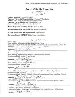 Report of On-Site Evaluation of Undergraduate Programs for 2017-2018 Visits — 1