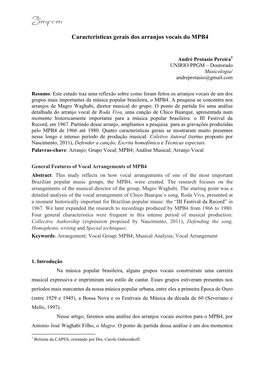 Características Gerais Dos Arranjos Vocais Do MPB4