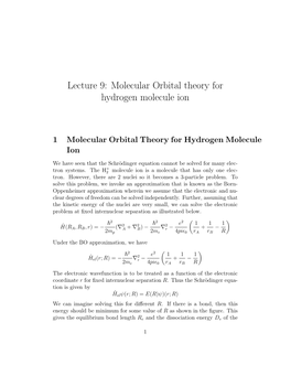 Lecture 9: Molecular Orbital Theory for Hydrogen Molecule Ion