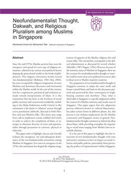 Neofundamentalist Thought, Dakwah, and Religious Pluralism Among Muslims in Singapore
