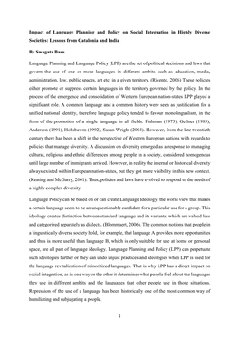 Impact of Language Planning and Policy on Social Integration in Highly Diverse Societies: Lessons from Catalonia and India