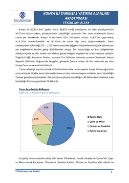 Konya Ili Tarımsal Yatırım Alanları Araştırması