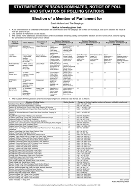 Statement of Persons Nominated & Notice of Poll & Situation of Polling Stations