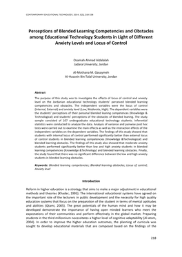 Perceptions of Blended Learning Competencies and Obstacles Among Educational Technology Students in Light of Different Anxiety Levels and Locus of Control