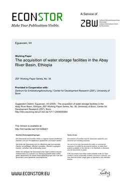 The Acquisition of Water Storage Facilities in the Abay River Basin, Ethiopia