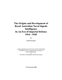 The Origins and Development of Royal Australian Naval Signals Intelligence in an Era of Imperial Defence 1914 - 1945