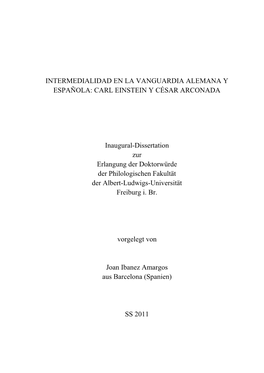 Intermedialidad En La Vanguardia Alemana Y Española: Carl Einstein Y César Arconada