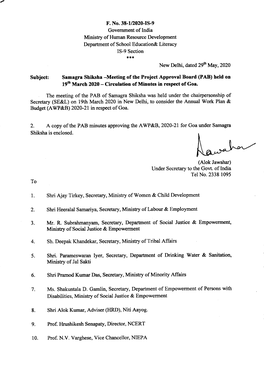 Circulation of Minutes in Respect of Goa