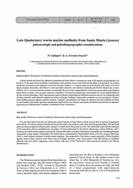 Late Quaternary Warm Marine Mollusks from Santa Maria (Azores) Pajeoecojogic and Pajeobiogeographic Considerations
