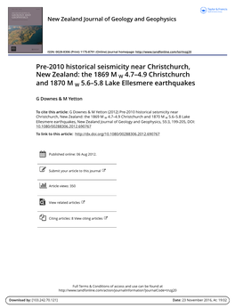 Pre-2010 Historical Seismicity Near Christchurch, New Zealand: the 1869 M W 4.7–4.9 Christchurch and 1870 M W 5.6–5.8 Lake Ellesmere Earthquakes