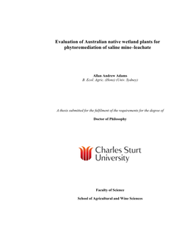 Evaluation of Australian Native Wetland Plants for Phytoremediation of Saline Mine–Leachate