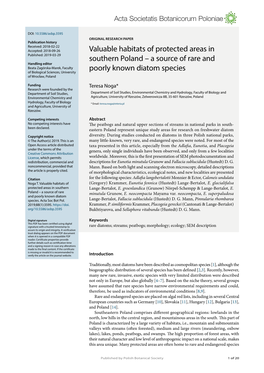 A Source of Rare and Poorly Known Diatom Species