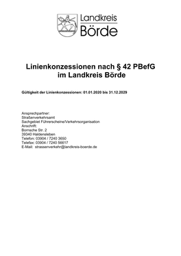 Linienkonzessionen Nach § 42 Pbefg Im Landkreis Börde