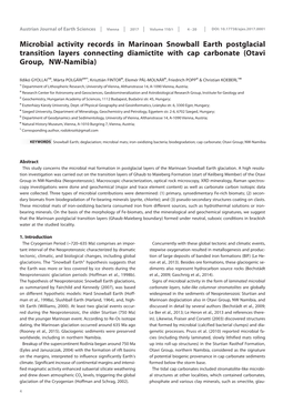 Microbial Activity Records in Marinoan Snowball Earth Postglacial Transition Layers Connecting Diamictite with Cap Carbonate (Otavi Group, NW-Namibia)______