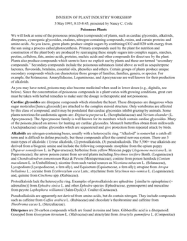 DIVISION of PLANT INDUSTRY WORKSHOP 3 May 1995, 8:15-8:45, Presented by Nancy C