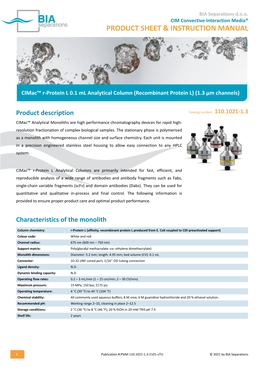 Product Sheet & Instruction Manual