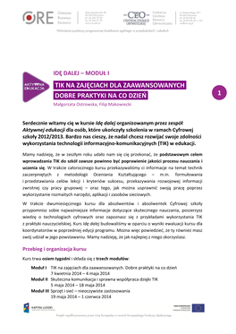 TIK NA ZAJĘCIACH DLA ZAAWANSOWANYCH DOBRE PRAKTYKI NA CO DZIEŃ 1 Małgorzata Ostrowska, Filip Makowiecki