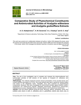 Comparative Study of Phytochemical Constituents and Antimicrobial Activities of Acalypha Wilkesiana and Acalypha Godseffiana Extracts