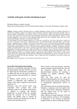 Anabolic Androgenic Steroids and Doping in Sport