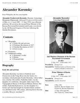 Alexander Kerensky - Wikipedia, the Free Encyclopedia 1/22/10 2:35 PM