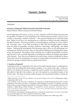 TOOLBOX Security As Dispositif: Michel Foucault in the Field Of