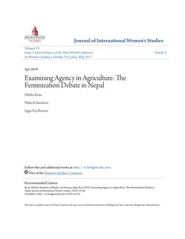 Examining Agency in Agriculture: the Feminization Debate in Nepal Hritika Rana