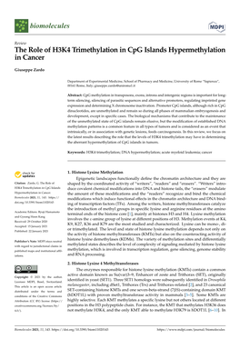 The Role of H3K4 Trimethylation in Cpg Islands Hypermethylation in Cancer