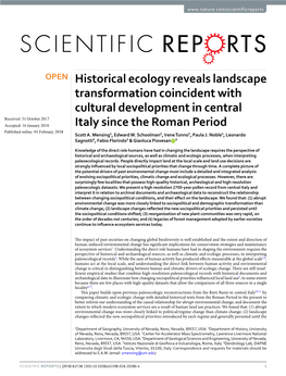 Historical Ecology Reveals Landscape Transformation Coincident with Cultural Development in Central Italy Since the Roman Period