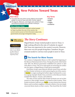 New Policies Toward Texas Main Ideas Key Terms 1