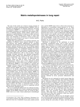 Matrix Metalloproteinases in Lung Repair