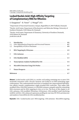 Locked Nucleic Acid: High-Affinity Targeting of Complementary RNA for Rnomics S