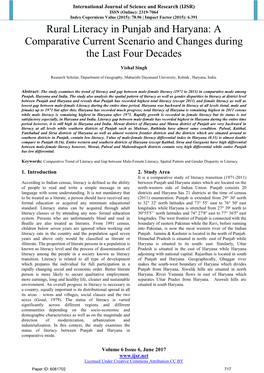 Rural Literacy in Punjab and Haryana: a Comparative Current Scenario and Changes During the Last Four Decades