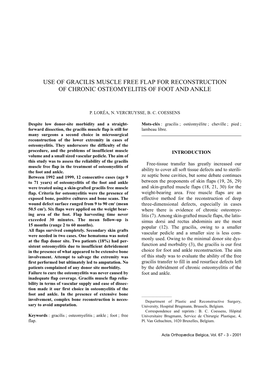 Use of Gracilis Muscle Free Flap for Reconstruction of Chronic Osteomyelitis of Foot and Ankle