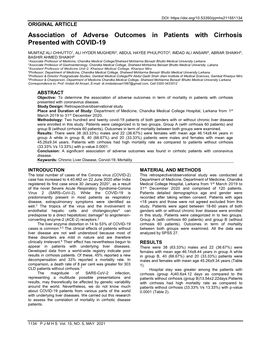 Association of Adverse Outcomes in Patients with Cirrhosis Presented with COVID-19