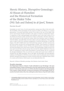 Al-Ḥasan Al-Hamdānī and the Historical Formation of the Shākir Tribe (Wā�Ilah and Dahm) in Al-Jawf, Yemen Marieke Brandt*