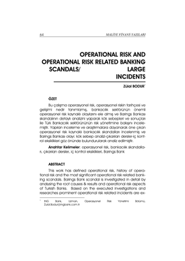 Operational Risk and Operational Risk Related Banking Scandals/ Large Incidents