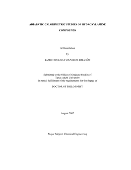 Adiabatic Calorimetric Studies of Hydroxylamine