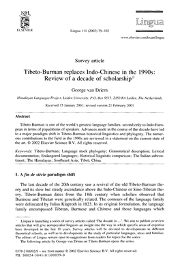 Tibeto-Burman Replaces Indo-Chinese in the 1990S: Review of a Decade of Scholarship*