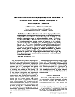 Sn-Pyrophosphate Pharmaco Kinetics and Bone Image Changes in Parathyrold Disease