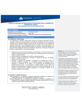 MAGDALENA MEDIO Fecha De Realización Del Informe: 22/01/2021 DIDIER AUGUSTO RODRIGUEZ LEON (DEFENSOR REGIONAL) Nombre De Quien Elabora El Informe: I
