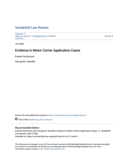 Evidence in Motor Carrier Application Cases