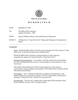 City of San Diego Memorandum