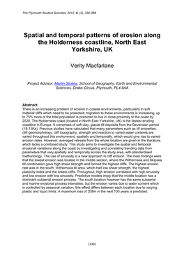 Spatial and Temporal Patterns of Erosion Along the Holderness Coastline, North East Yorkshire, UK