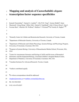 Mapping and Analysis of Caenorhabditis Elegans Transcription Factor Sequence Specificities