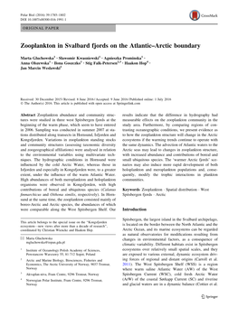 Zooplankton in Svalbard Fjords on the Atlantic–Arctic Boundary