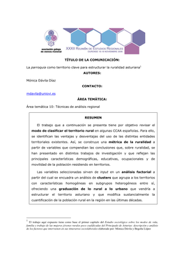 La Parroquia Como Territorio Clave Para Estructurar La Ruralidad Asturiana1 AUTORES