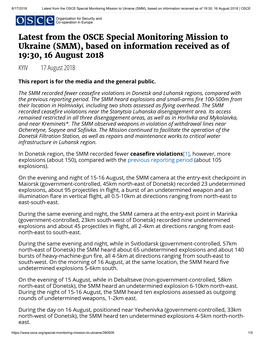 Latest from the OSCE Special Monitoring Mission to Ukraine (SMM), Based on Information Received As of 19:30, 16 August 2018 | OSCE