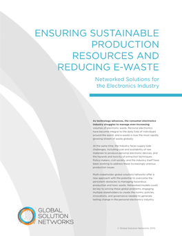 Ensuring Sustainable Production Resources and Reducing E-Waste Networked Solutions for the Electronics Industry